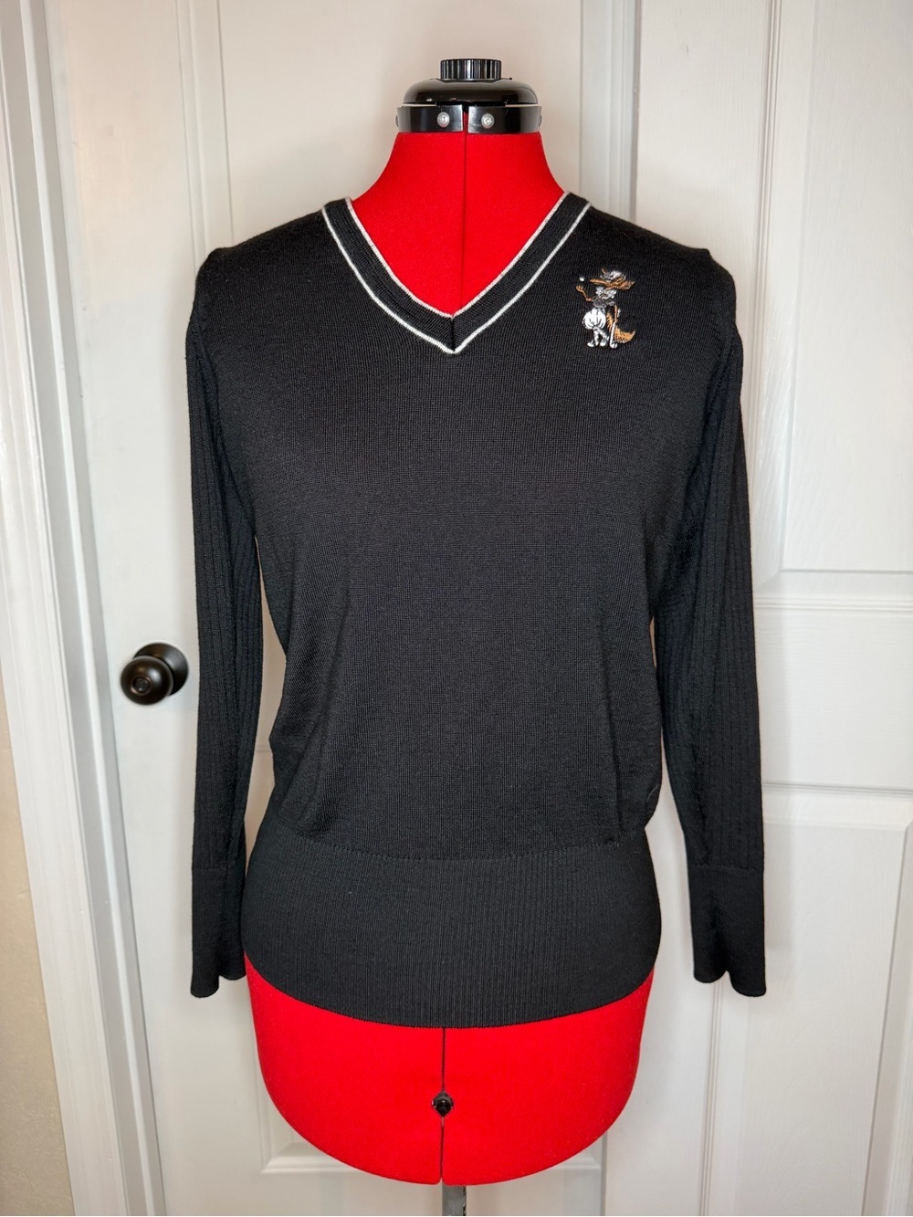 Nike Golf Wool Blend Long Sleeve V Neck Black Sweater Embroidered Fox Women L